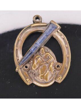 Vintage Horseshoe Horse & Jockey Fob Pendant Blue Gemstone Nail 1.5" x 1.1"